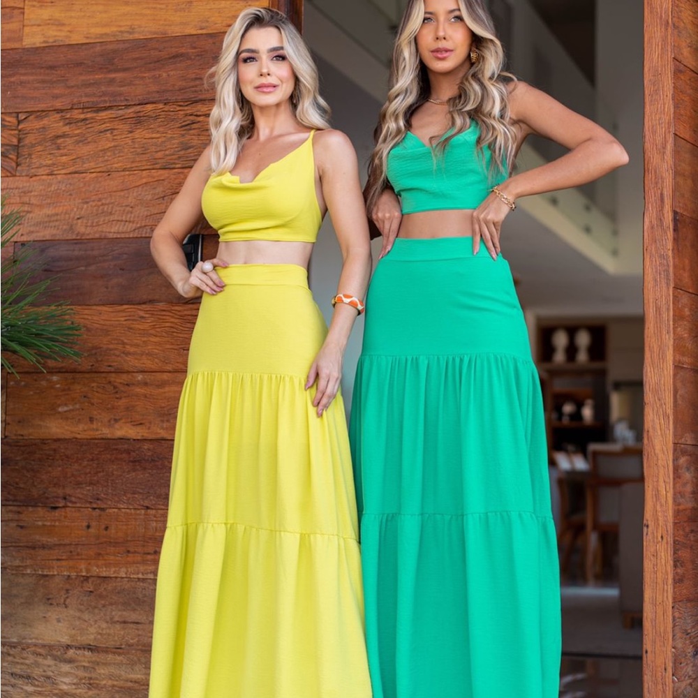 Green Set top + skirt made in Brazil.